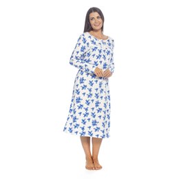 LN474 Ladies Soft Touch Polar Fleece Printed Classic Nightie - Blue Floral