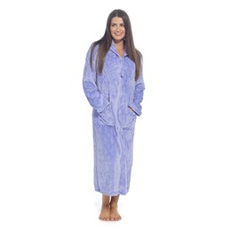 LN486 Ladies Embossed Flannel Fleece Dressing Gown with Tassle Zip - Blue