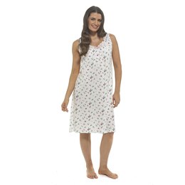 LN499 Ladies Floral AOP Sleeveless Cotton Classic Nightie - Pink