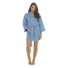 LN504 Ladies Kimono Large Waffle Robe with 3/4 Sleeves - Blue