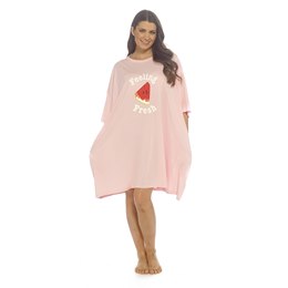 LN528 Ladies Oversized Print Nightie  - Pink with Watermelon Print - One Size