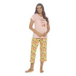 LN535 Ladies Jersey Fun Print Pyjamas with 3/4 Length Bottoms - Party Print