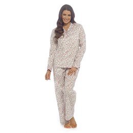 LN601 Ladies Poly Cotton Woven Floral AOP Classic Pyjama Set - Pink Floral