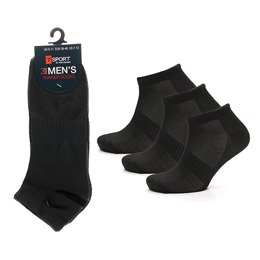 SK078A Mens 3 Pack Black Trainer Socks with arch support and mesh