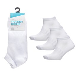 SK079B Mens 3 Pack White Trainer Socks with arch support and mesh