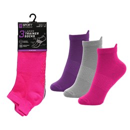 SK1019ASSTD Ladies 3pk Gym Socks with Gripper - Assorted -One Size (UK 4-8)
