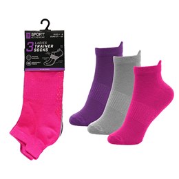 SK1019ASSTDA Ladies 3pk Gym Socks with Gripper - Assorted -One Size (UK 4-8)