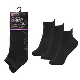 SK1019BK Ladies 3pk Gym Socks with Gripper - Black -One Size (UK 4-8)