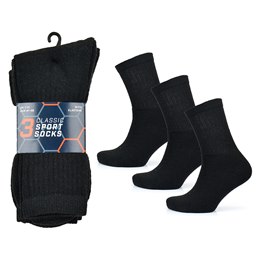 SK103 Mens 3 Pack Plain Black Sport Socks