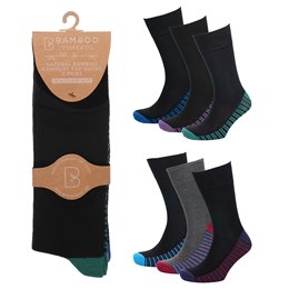 SK1036 Men's 3pk Bamboo H&T Non Elastic Socks - Footbed Design