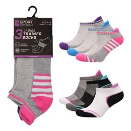 SK1039 Ladies 3Pk Half Terry Trainer Socks