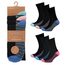 SK1042 Ladies 3pk Bamboo H&T Socks - Footbed Design