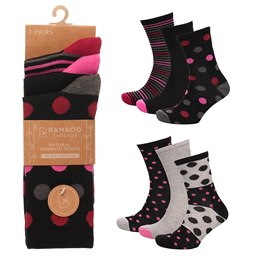 SK1043 Ladies 3pk Bamboo Design Socks