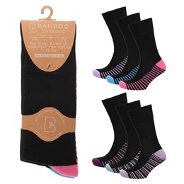 SK1044 Ladies 3pk Bamboo H&T Non Elastic Socks