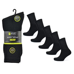 SK1059 Men's 5 Pack BIG FOOT Black Premium Sports Sock - (UK 12-14)