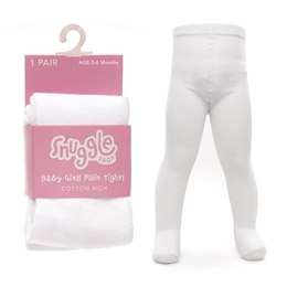 SK1108 Baby Girls White Plain Tights - 0-6 Months