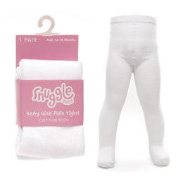 SK1110 Baby Girls White Plain Tights  - 12-18 Months