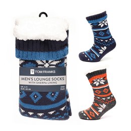 SK1127 Mens Fairisle Knit Slipper Sock with Sherpa Lining