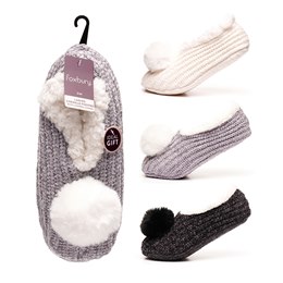 SK1132 Ladies Chenille Footies With Pom Pom and Sherpa Lining