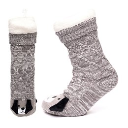 SK1134 Ladies Cable Lounge Socks with 3D Dog & Sherpa Lining