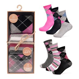 SK1141 Ladies 3 Pk Bamboo Argyle Socks in Gift Box