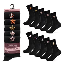 SK1158 Ladies 5pk Socks with Embroidery - Cascade Packaging -