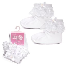 SK1192 Baby 2pk Lace socks with Lace & Bow
