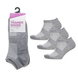 SK1195A Ladies 3 Pack Grey Marl Trainer Socks with arch support and mesh