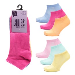 SK1196A Ladies 3 Pack Pastel Trainer Socks with arch support and mesh
