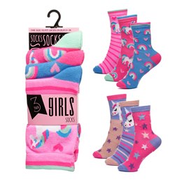 SK1198 Girls 3 Pack Unicorn Design Socks