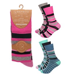 SK1216 Ladies 3pk Bamboo Design Non Elastic Socks