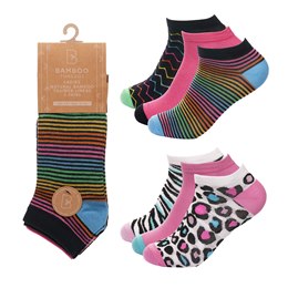 SK1218 Ladies 3pk Bamboo Design Trainer Socks