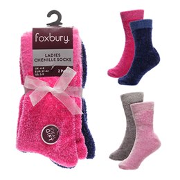 SK1250A Ladies 2pk Chenille Velvet Socks