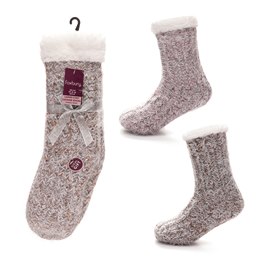 SK1253 Ladies Space Dyed Yarn Lounge Socks with Sherpa Linning
