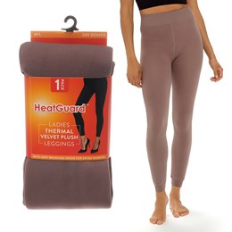 SK1257 Ladies Jacquard Velvet Plush Thermal Leggings - MOCHA