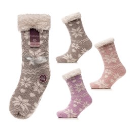 SK1258 Ladies Fairisle Print Cosy Slipper Socks