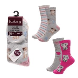 SK1273A Ladies 2pk Novelty Brushed Chenille Socks
