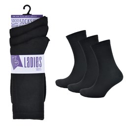SK128 Ladies 3 Pack Black Socks