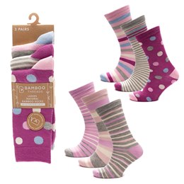 SK1343 Ladies 3Pk Bamboo Design Socks