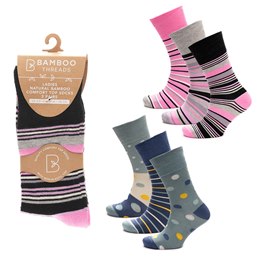 SK1345 Ladies 3pk Bamboo Design Non Elastic Socks