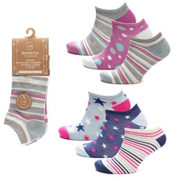 SK1347 Ladies 3pk Bamboo Design Trainer Socks