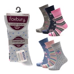 SK1353 Ladies 3 Pack Non Elasticated Design Socks