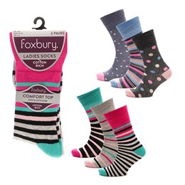 SK1354 Ladies 3 Pack Non Elasticated Design Socks