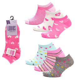 SK1355 Ladies 3 Pack Spot/ Heart Design Trainer Socks