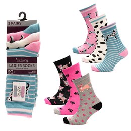 SK1357 Ladies 3pk Cat & Dog Design Socks