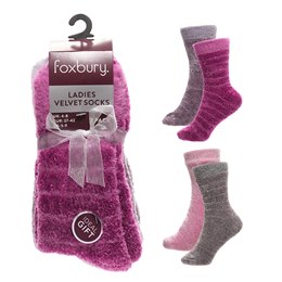 SK1396 Ladies 2pk Tonal Stripe Furry Velvet Socks