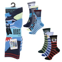 SK1399 Boys 3 Pack Design Socks - Faces & Shark Designs