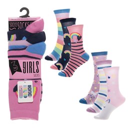 SK1402 Girls 3 Pack Design Socks - Unicorn/ Rainbow Designs