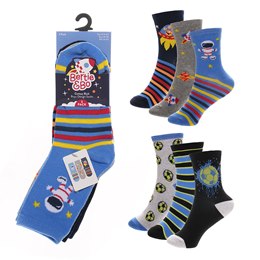 SK1403 Boys 3pk Football/Aerospace Design Socks