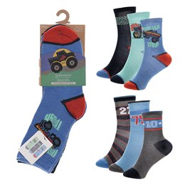 SK1408 Boys 3 Pack Bamboo Truck/Game  Design Socks